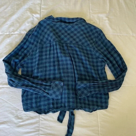 Rails plaid Val indigo coast linen blend front tie button down shirt - Picture 8 of 11